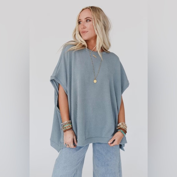 Three Bird Nest Tops - Three Bird Nest Blue Knit Top